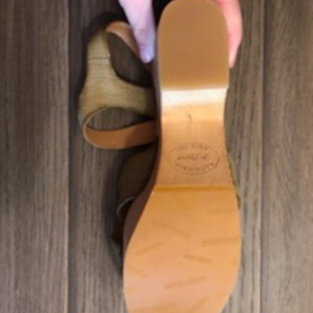 Kork-Ease Olive Green Leather Wedge Sandals - Picture 7 of 13